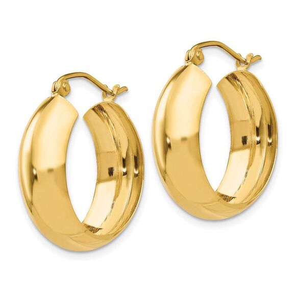 7mm x 21mm 14k Yellow Gold Half Round Open Back Hoop Earrings